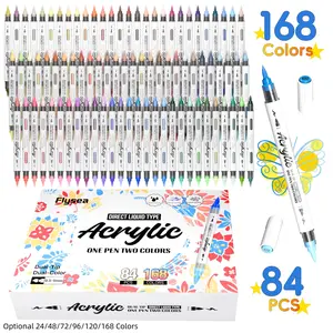 24/48/72/96/120/168 Colors Acrylic Paint Pens,Dual Tip Brush Markers, Dual Tone Brush Tip Acrylic Markers,Double Tipped Acrylic Paint Pens for Fabric, Canvas,DIY, Canvas Art Supplies, Art Marker Set