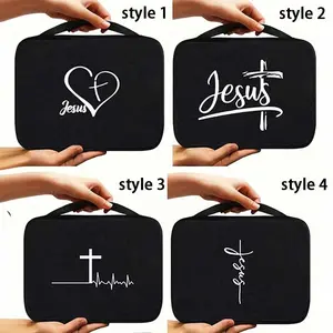 Jesus Pattern Bible Bag, Heart Design Bible Storage Bag, Fashion Simple Easter Jesus Bible Bag, with Handle and Zipper Pocket