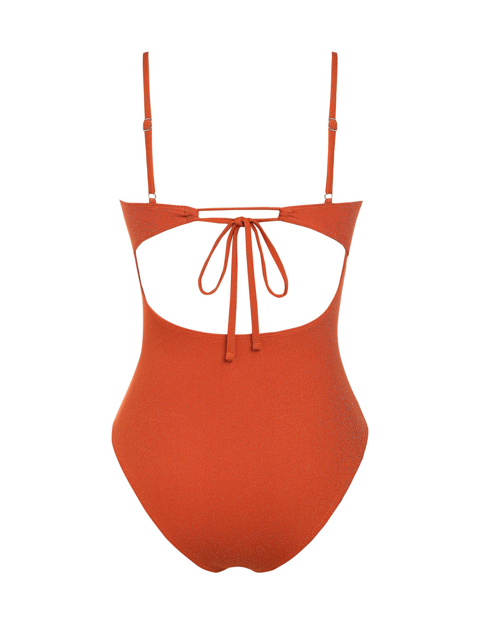 Women’s Metallic Shimmer Glitter Underwire Tummy Control High-Cut 1-Piece Monokini Swimwear - Female Beach Swim Suit with Cutout Detail, Adjustable Tie Back for Beach, Pool Vacations