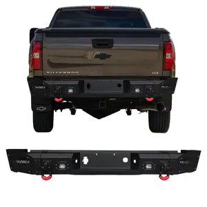 TIOYAR Steel Rear Bumper Black Texture for 2007-2010 Chevy Silverado 2500/3500 and GMC Sierra 2500/3500 with LED Lights 2 x D-Rings Off-Road Performance