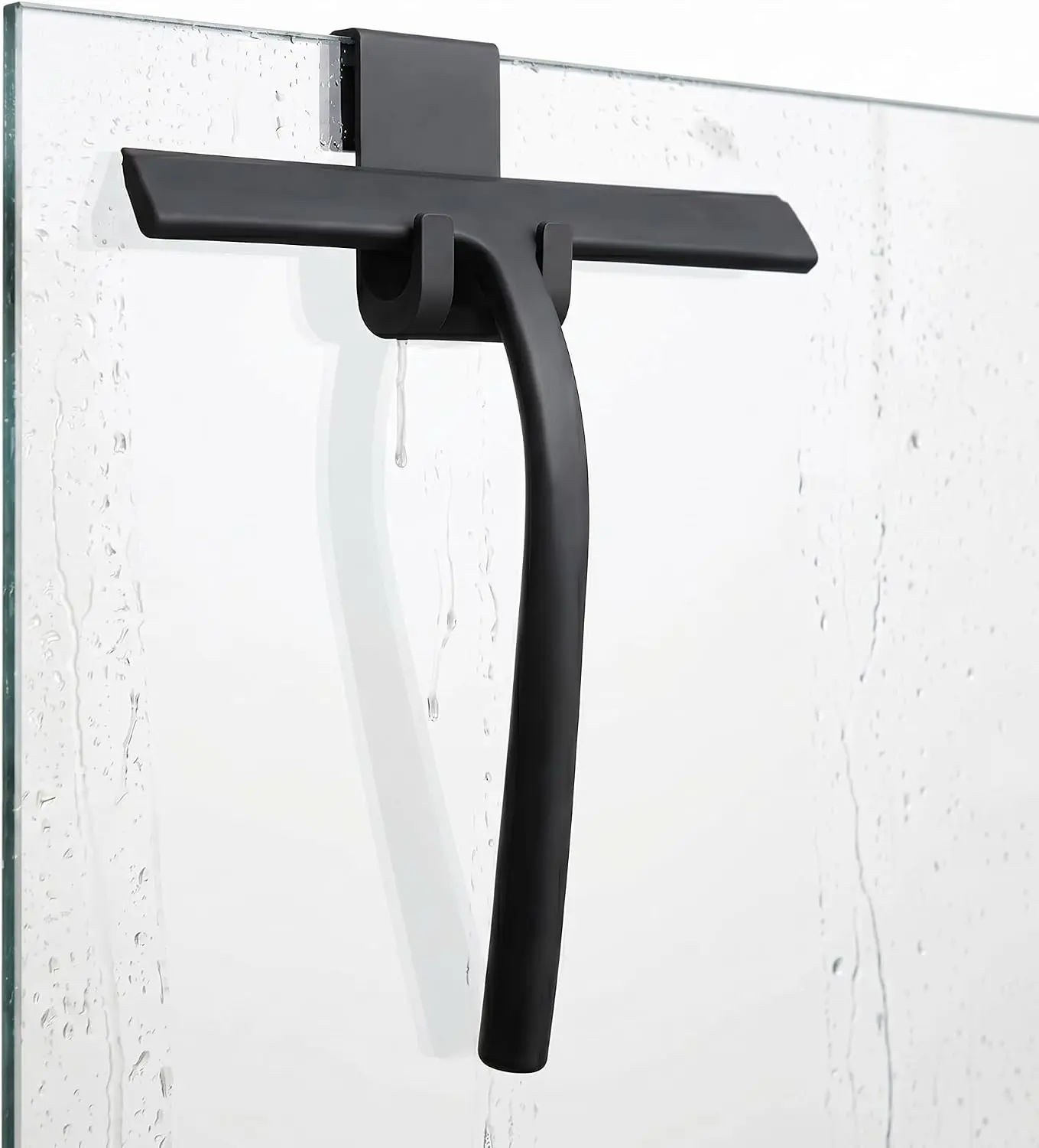 Shower Squeegee for Glass Doors, Mirror Window Tile Scrubber Cleaner with Hook Silicone (Black)