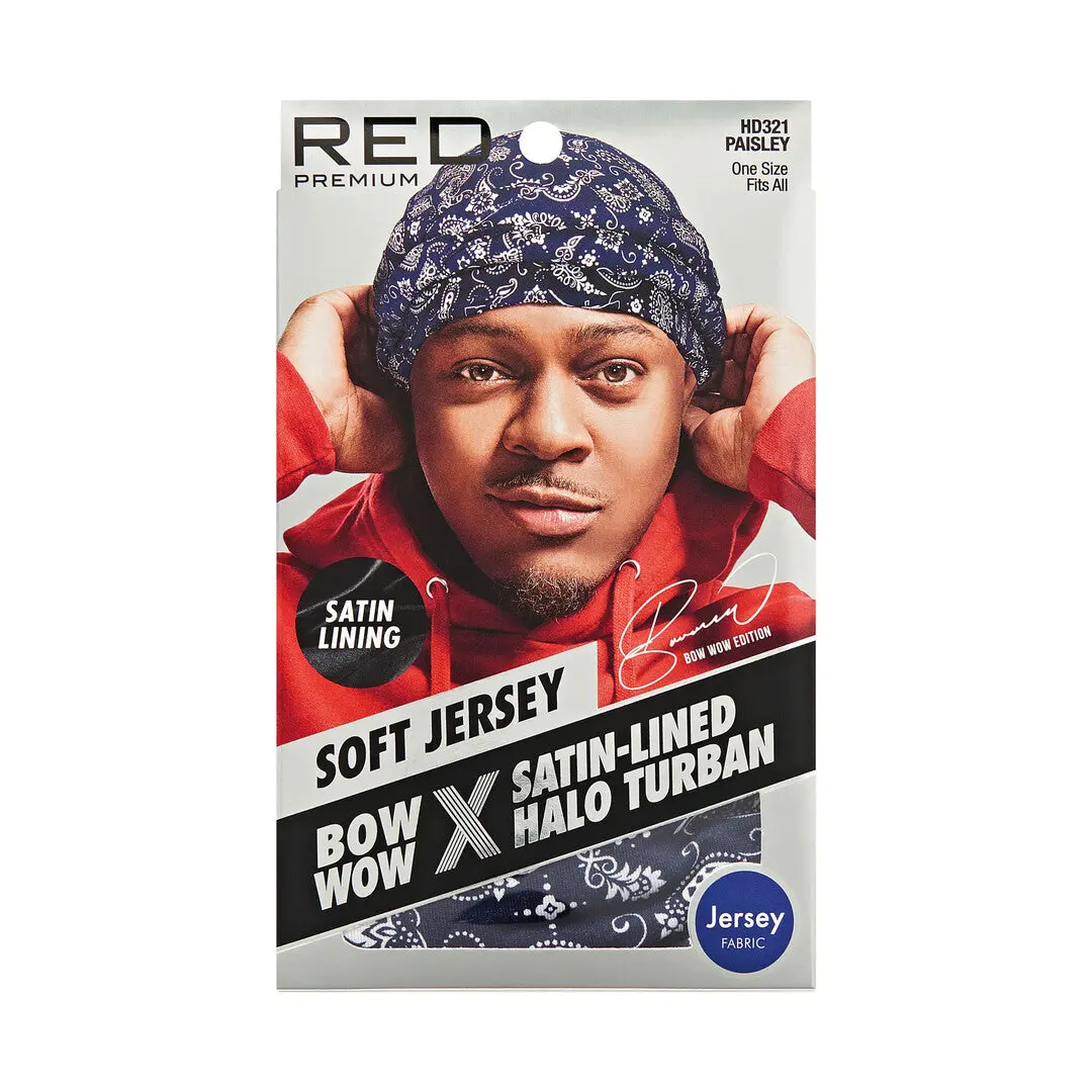 RED Premium Bow Wow Satin-Lined Halo Turban, Pre-Tied Headwrap with Beaded Tassels & Patterns RED Premium Bow Wow Satin-Lined Halo Turban, Pre-Tied Headwrap with Beaded Tassels & Patterns