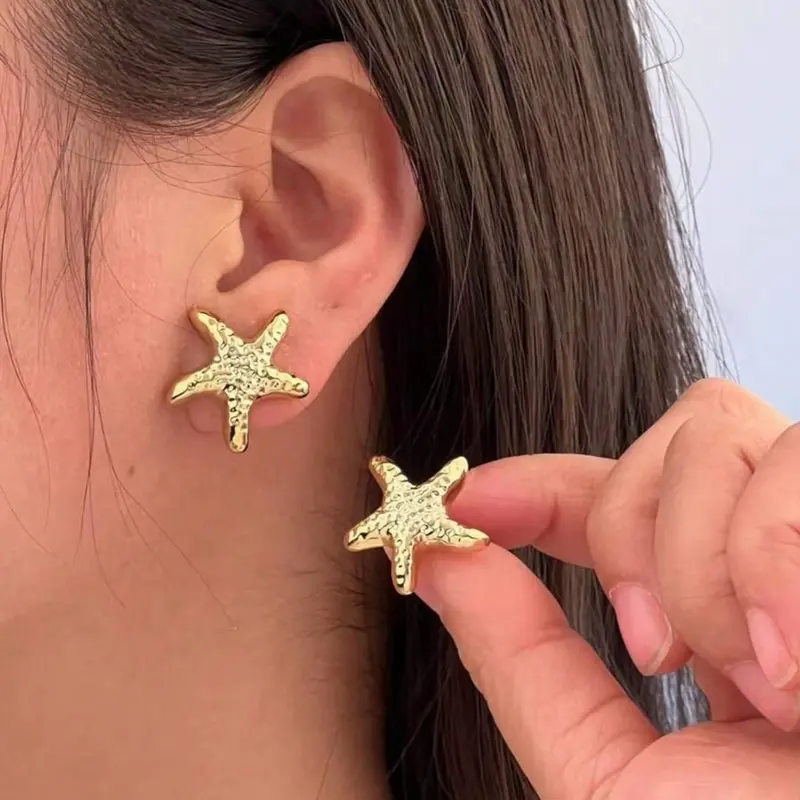 Cute Ocean Life Earrings Set, Starfish Shell Pendant Boho Style Jewelry for Women, Summer Casual Daily Wear Accessories, Stainless Steel Earrings, Seashell Earrings, Stud Earring Jewelry, Beach Earrings, Ear Studs