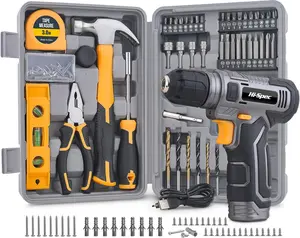 Hi-Spec 8V USB Power Drill Driver and Starters Home Tool Kit Set. Cordless & Rechargeable Electric Drill Driver and Compact Hand Toolbox Set, Gray