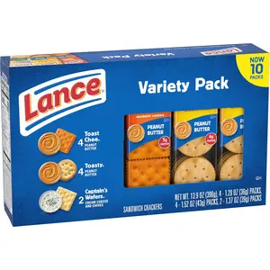 Sandwich Crackers Snacks, Variety Pack, 3 Flavors, 10 Individually Wrapped Packs, 6 Sandwiches Each
