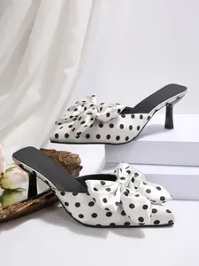 Women's Elegant High-Heeled Shoes with Butterfly Knot Design, Plain Textile Upper Material & Rubber Sole, Perfect for Daily Wear