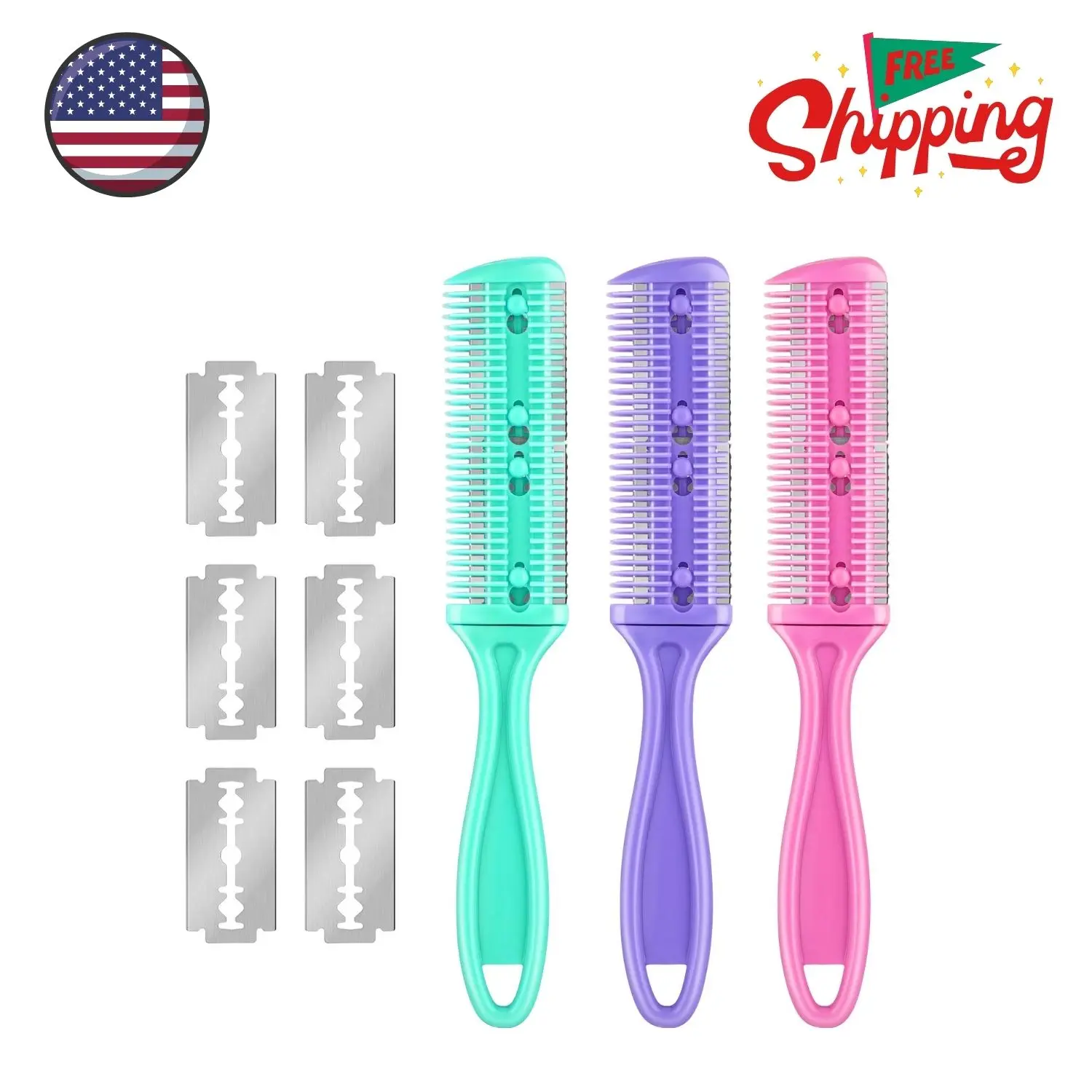 3 Pcs Haircut Razor Comb Hair Cutting Comb with 12 Replacement Blades