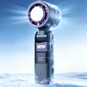 High-Speed Cooling Nano Ice Mist Fan – Portable turbo style, 100 adjustable wind speeds, 4000 mAh USB rechargeable battery, 10 hours runtime, foldable 3-in-1 handheld desktop fan, LED display for travel, beach, students, carry
