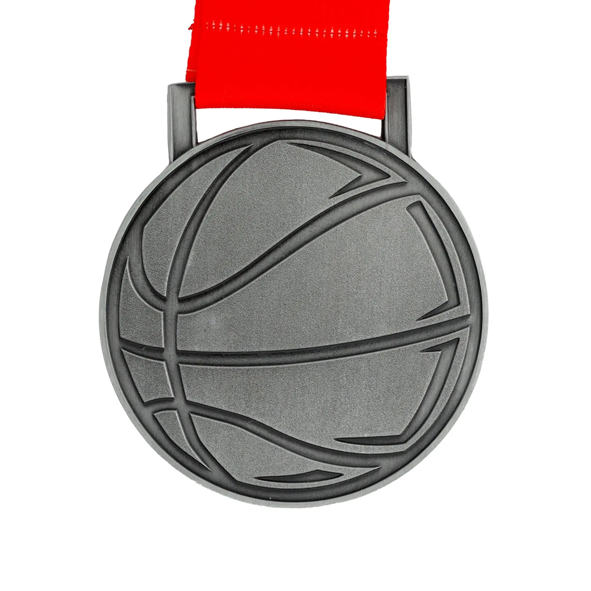 MED27 Basketball Medal - Antique Gunmetal&Red