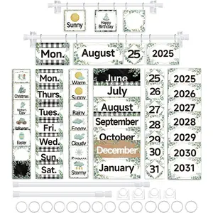 96 Cards Classroom Bulletin Board Decorations Set for Teachers,Flip Calendar with Holder for Classroom,Adjustable Calendar,Preschool Elementary Home Decor Supplies（Eucalyptus）