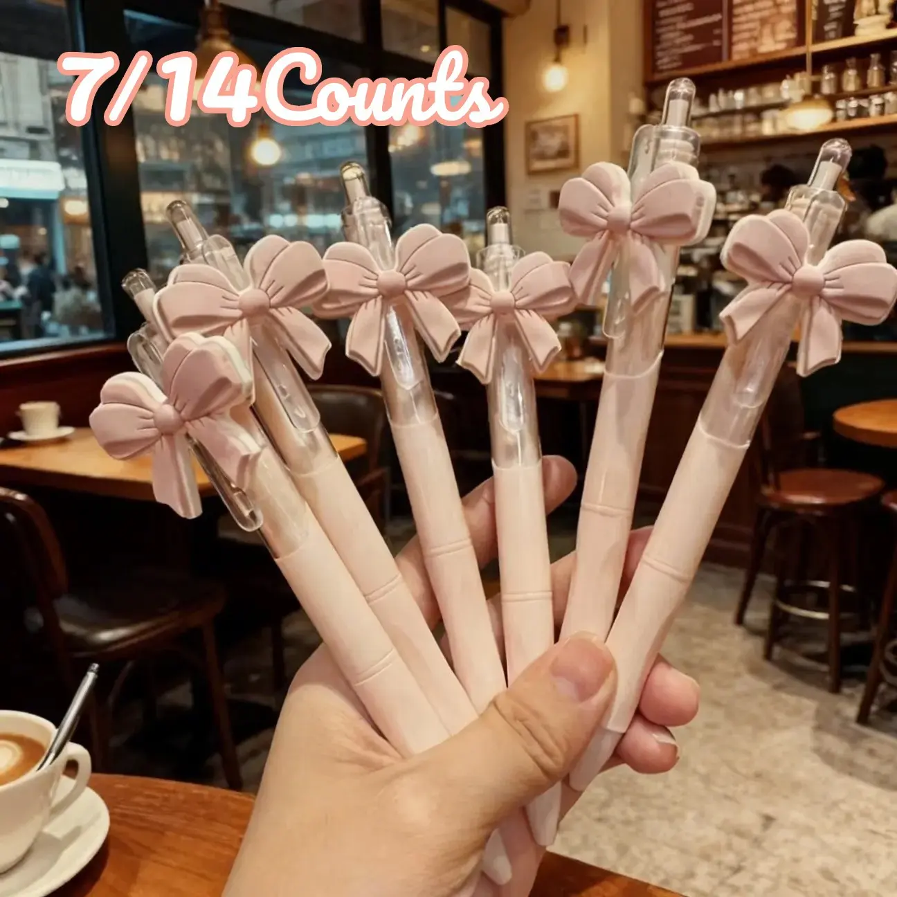 7/14 Count Pink Bow & Heart-Shaped Pen Set, Cute Pen, Aesthetic Pens, Ballpen Set, Pastel Pink & Tip Refillable Ballpoint Pens with Bow & Heart Design, Plastic Party Favors for Weddings, Birthday, Valentine'S Day, Ideal Gift For Women, Princess Theme