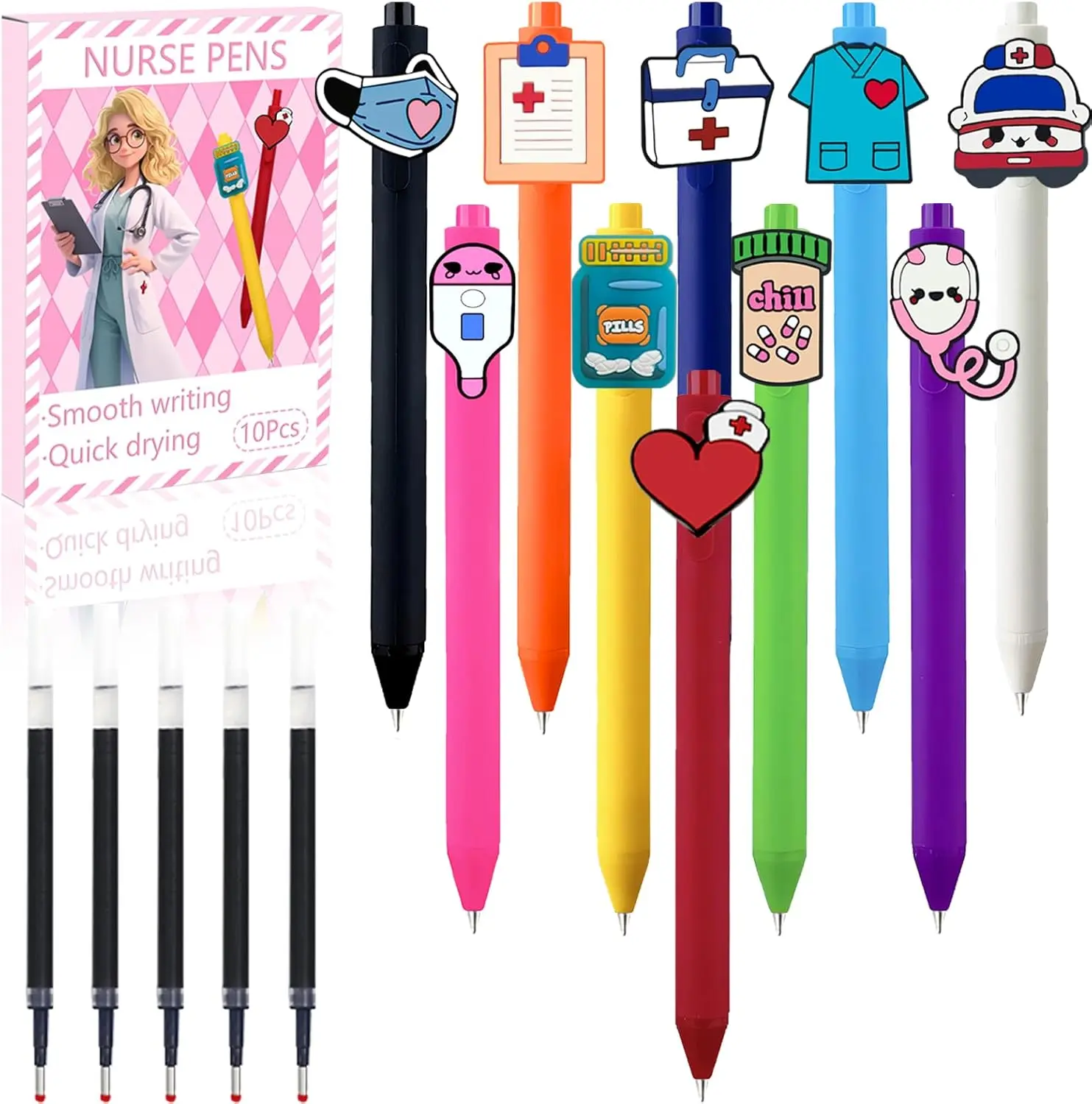 10-Pack of Nurse pens with Heart, ,  Designs in Black Ink for Cna Rn  Assistant  Student Essentials Nurse Week Gifts Appreciation
