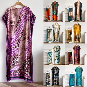 Women Print Cape Shawl & Scarf Set,Elegant Floral Print Short Sleeve Long Skirt with Scarf Loose Fitting Robes Dress