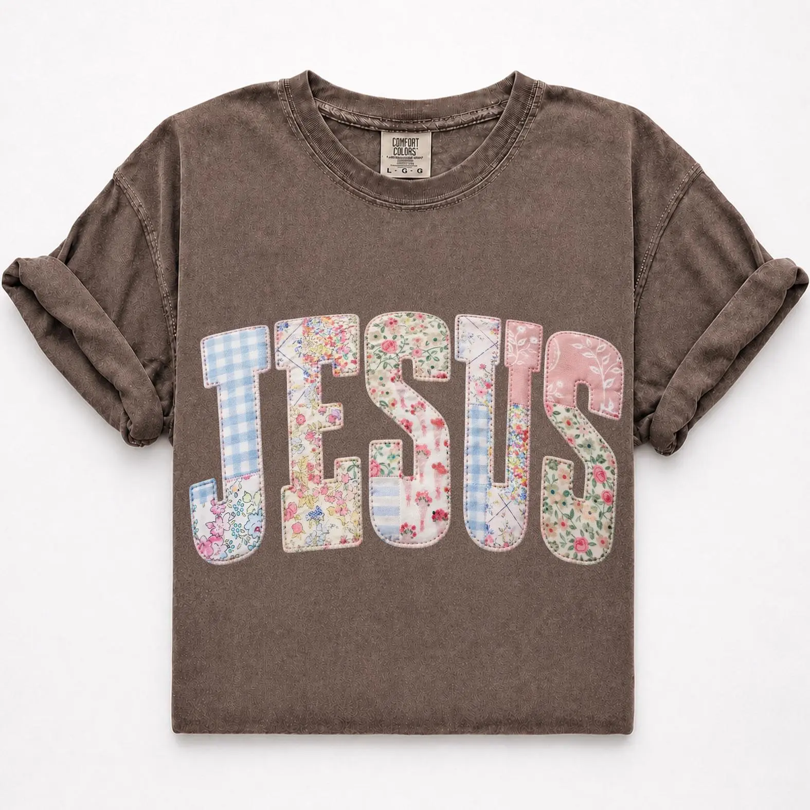 Comfort Colors Patchwork Jesus Shirt, Christian Shirt, Floral Faith Graphic Tee, Gift for Christian Women