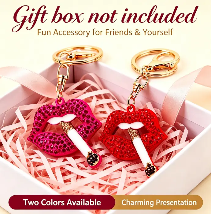 Glamorous Lips-Form Rhinestone Keychain for Women, Clip-On Metal Clasp Bag Accessory, Inlaid Stones Decor, Lightweight Everyday Wear Ornament for Handbags & Keys