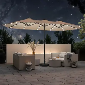 [Base not Included] YITAHOME 10ft / 13ft / 15ft Patio Market Umbrella Double-Sided w/ Crank Handle Outdoor Umbrella, Outdoor Extra Large Double-Sided Market Table Umbrella for Pool, Patio Furniture, Khaki / Blue / Red