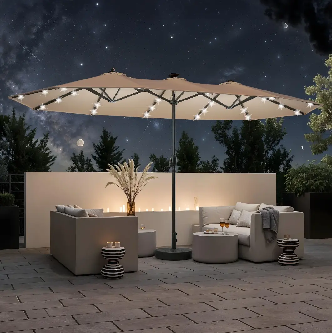 [Base not Included] YITAHOME 10ft / 13ft / 15ft Patio Market Umbrella Double-Sided w/ Crank Handle Outdoor Umbrella, Outdoor Extra Large Double-Sided