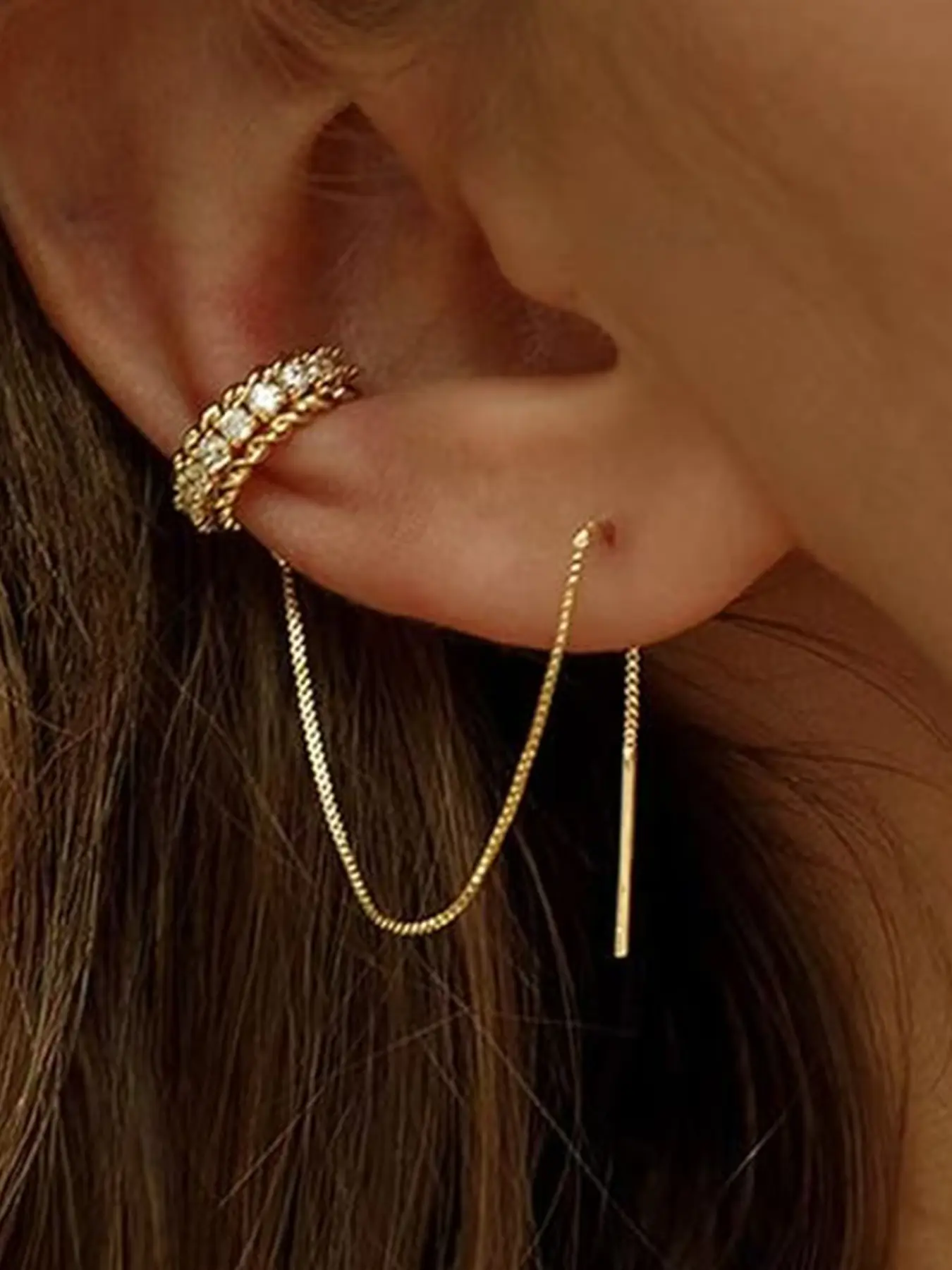 14K Gold Huggie Earrings for Women, Dainty Tassel Chain Drop Earrings, Small Hoop Earrings with Cubic Zirconia for Women and Teens, Cz Earrings