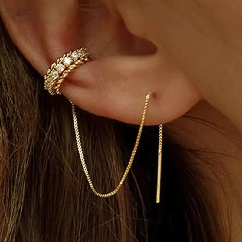 14K Gold Huggie Earrings for Women, Dainty Tassel Chain Drop Earrings, Small Hoop Earrings with Cubic Zirconia for Women and Teens, Cz Earrings