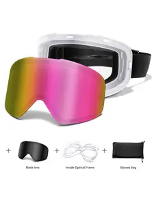 Ski Goggles with Uv400 Protection+ Replacement Lenses, Anti-Fog, Interchangeable Magnetic Lenses, Frameless Design, Snowboard Goggles for Men Women Youth Skiing