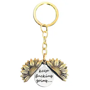 Sunflower Keychain with Hidden Inspirational Message, Motivational “Keep Fucking Going” Charm, Encouragement Gift for Friends, Students, Graduation, Birthdays & Valentine’s Day