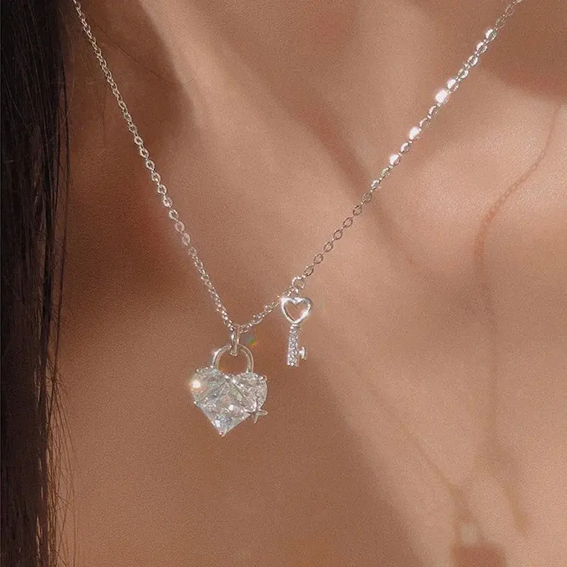 Women's New 925 Sterling Silver Heart-Geometric Pendant Choker Necklace, Fine Jewelry for Birthday Party Gifts