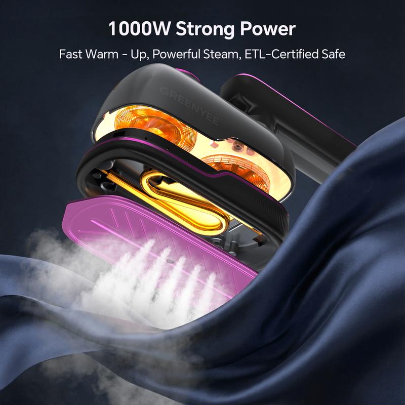 GREENYEE No Burns & 2X Faster | 150ml Smart Steam Iron | No Leaking 1000W, 6 Modes LED & 6.5" Wide Panel 2-in-1