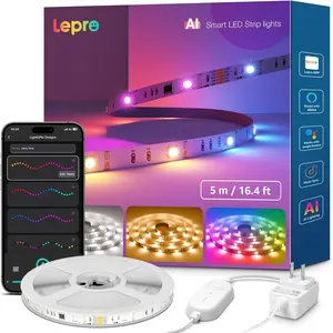 Lepro S2 AI Smart LED Strip Lights - 16.4ft RGBCW Light Strips with 2700K-5700K Tunable Warm White, Color Segment DIY, Personalized Al Lighting Designer, APP Control(No Remote), 2.4G Wi-Fi & Bluetooth