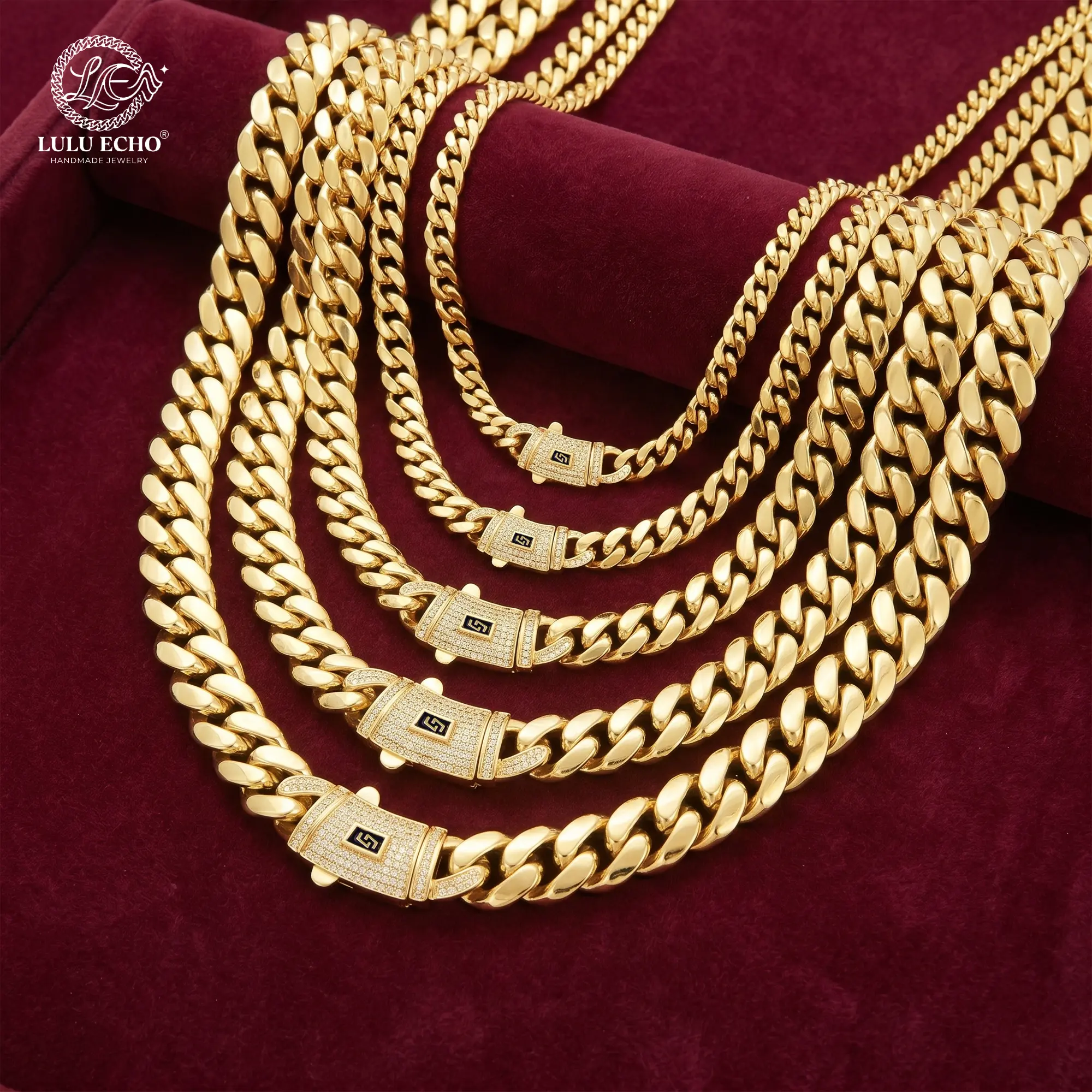 LuLuEcho 14K Gold Plated Miami Cuban Link Chain | Iced Out CZ Clasp Necklace | Waterproof 6mm-14mm Hip Hop Jewelry For Men Women  | Free Gift Box