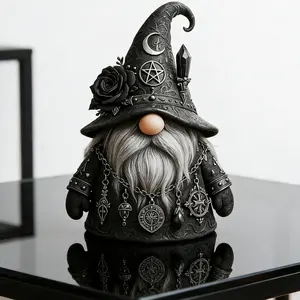 Gothic Wizard Gnome Figurine Halloween Gothic Gnomes Collectible Fall Decor Resin Wizard Statue for Indoor Scary Table Shelf Tier Tray Ornament Dark Fantasy Statue Home Decoration Gift