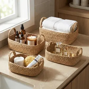 4 PCS Beautiful Storage Basket, Natural Jute Rope Baskets for Shelves, Perfect for Organizing Your Home, Quality Storage Bins Easily Fit With Any Nursery or Bedroom Decor