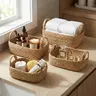 SANNAX 4-Piece Natural Jute Rope Storage Basket Set with Durable Jute Handles, 4 Sizes Including 10.2×7.1×4 Inches, Home Organiser Bins for Shelves, Woven Look Elevates Plain Shelves, Room Decorations, Tames Everyday Clutter