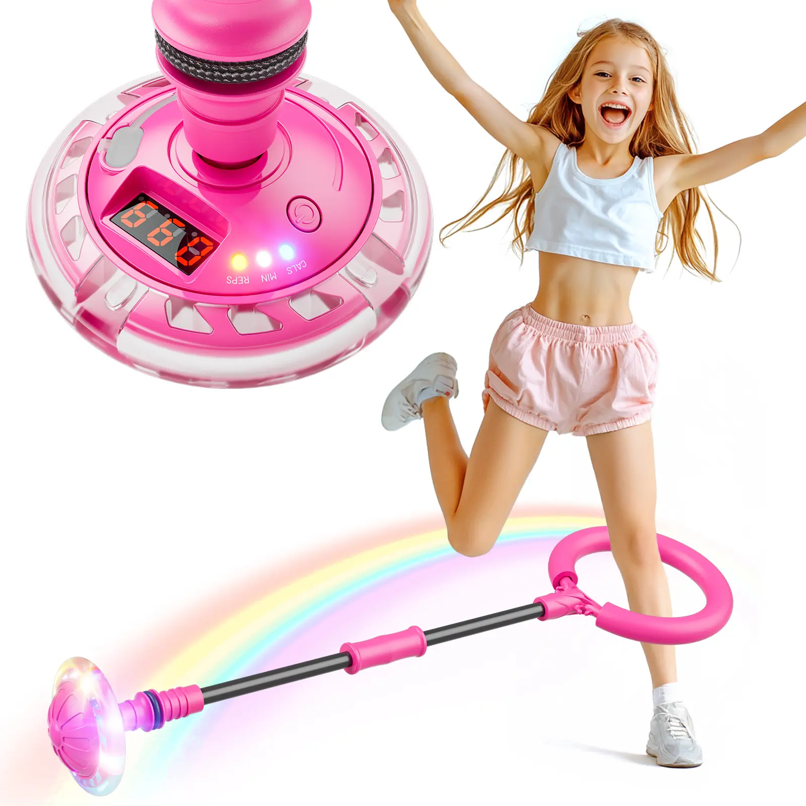 3-in-1 Skip Ball for Kids, Rechargeable LED Flash Wheel, Counter Timer, Adjustable PVC Jump Rope Toy, Fun Indoor & Outdoor Game Gift#Summervibes summervibes
