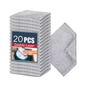 20-pack upgraded steel wool dishcloths—double-layer, multi-purpose dishcloths for powerful cleaning without scratching; suitable for cookware, sinks, dishes, and stovetops; cleaning supplies and tools