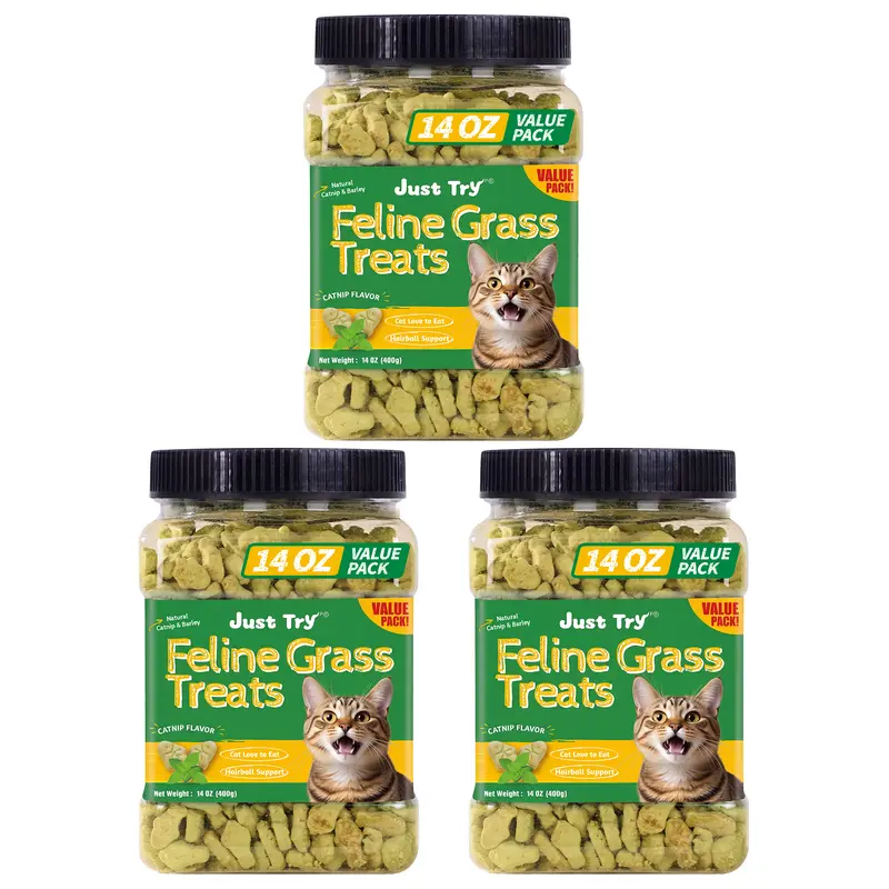 JUST TRY Feline Grass Treats Healthy Hairball Control Treats, Digestive Support, Cat Grass Treats for Indoor Cats, Salmon Flavor 14.1 OZ #sohochic