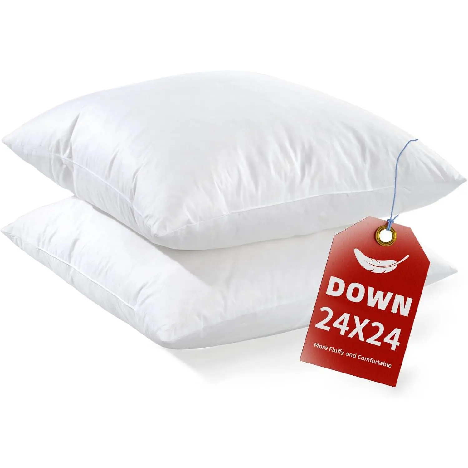 24x24 Euro Pillow Inserts Set of 2, Down Feather Pillows for Couch, Bed & Lumbar - Machine Washable, Decorative Throw Pillow Inserts (White)