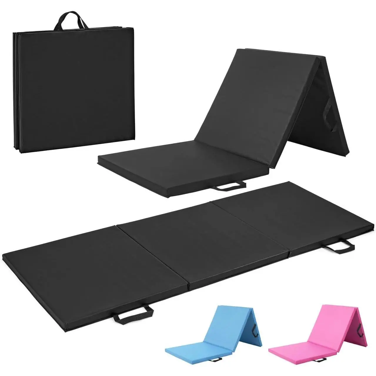 CAPHAUS Tri Fold Folding Exercise Mat with Carrying Handles, 1.5" Thick Foldable Gym Mat, Folding Foam Workout Mat for Gymnastics, Yoga, MMA, Core Workouts, Stretching, Multiple Colors