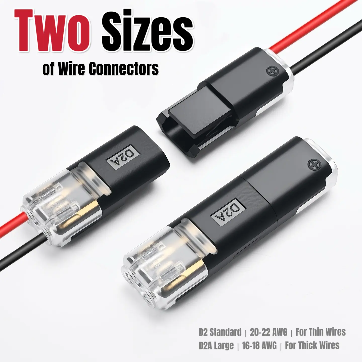 2-Pin Quick Splice Wire Connector, 16-22 AWG Tool-Free Electrical Terminal with Brass & PC Housing, Locking Buckle, Compact Size, 120pcs-D2-200pcs for LED Lighting Home DIY Wiring