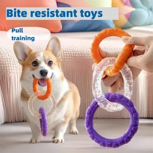 Durable 3-Ring Pull Dog Toy, Bite-Resistant for Teeth Cleaning, Chewing and Interactive Play to Support Dental Health, Three-Rings,summervibes,Outdoor Interactive Bungee Dog Toy