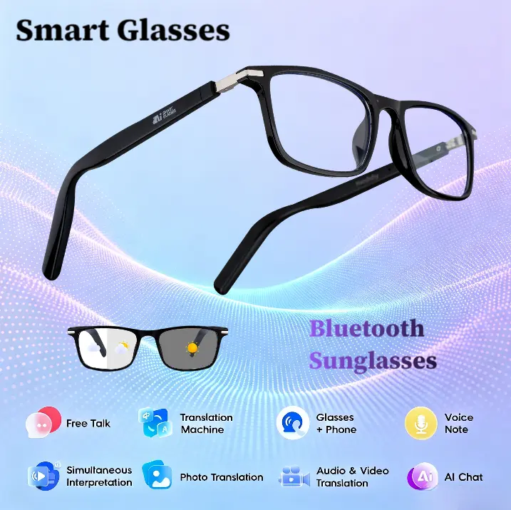 AI Smart Glasses For Men Women,Photochromic Al Translation Bluetooth Sunglasses,HD Voice Calls And HIFI Music Quality,Hands-Free Calling,Free App,IP65 Waterproof,Audio Glasses for Travel Business Daily Use,Birthday Gift,Riding,Driving,Travel,Easter gift