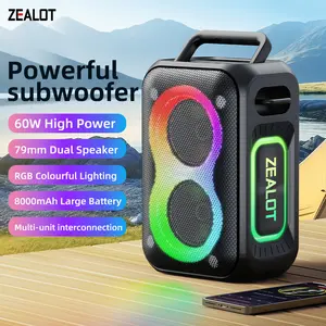 【ZEALOT】60W Portable wireless speaker, high fidelity sound and audio, desktop Bluetooth speaker surround sound,RGB ambient light,long battery life, supports USB/TF card/AUX/BT smartphones. Ideal choice for family/car/party/camping/gift giving