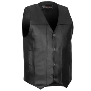 Vance Mens Black Premium Cowhide Leather Buffalo Nickel Biker Motorcycle Vest