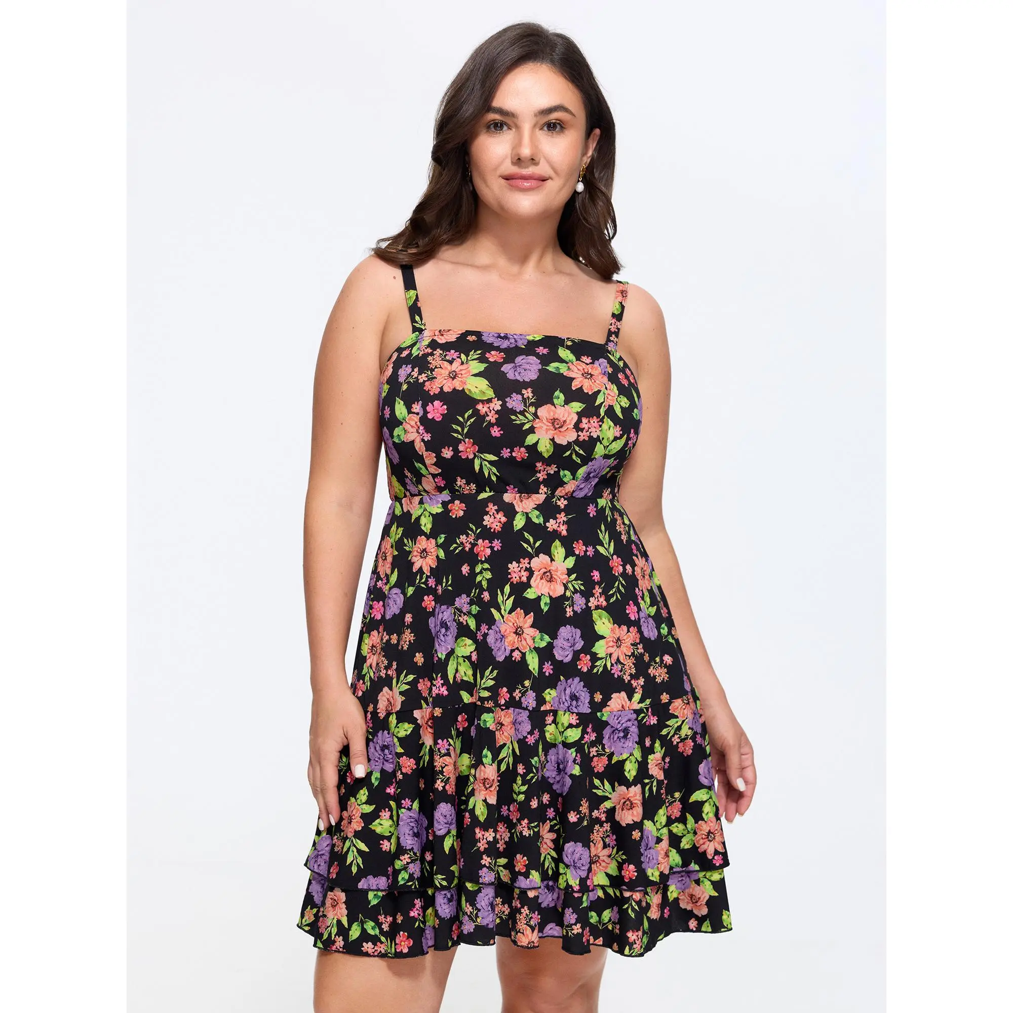 BloomChic Plus Size Casual Floral Print Mini Dress, Stretchy Polyester Fabric with a Sleeveless Smocked Bodice and Pockets, Garment, Stretch Fabric, Clothes, Boho Casual Outfits, Plus Size Clothes