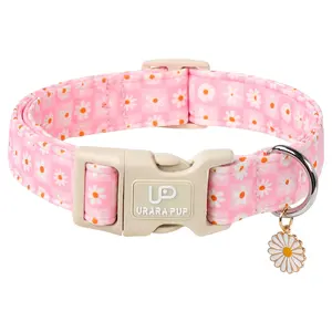 UP URARA PUP Pink Daisy Dog Collar with Flower Charms, Adjustable Cute Pink  Plaid Dog Accessory for Small, Medium & Large Dog Breeds