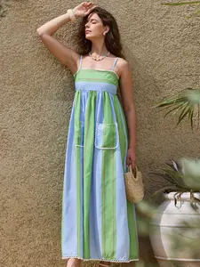 INSPIRE CHIC Striped Slip Dress Women's Summer Vacation Beach Spaghetti Strap Dresses