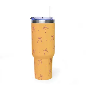 Hand-Drawn Pink Bows 40oz Vacuum Thermal Tumbler, Kitchenware Drinkware Flask, Flasks