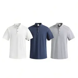 Men’s polo shirt for summer, lightweight business style with a stand Henley collar, loose short sleeves with raglan shoulders, button design—trendy and versatile.