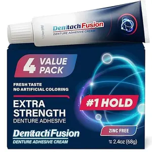 Denttach Fusion Denture Adhesive, 2.4 Ounce, Ultra Strong Hold and Seal, Dental Adhesive Cream for Dentures and Partials, Zinc Free Denture Glue