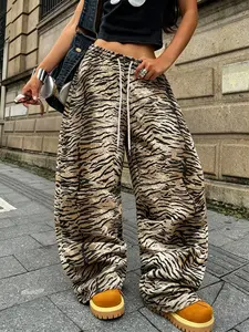 Women's Tiger Skin All-Over Print Drawstring Sweatpants, Fashion Casual Comfortable Daily Wear Long Pants, Spring Summer Women's Clothing