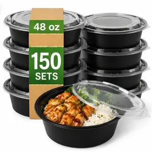 48oz Round Microwaveable Container with Lid, 150 Sets (50/6)